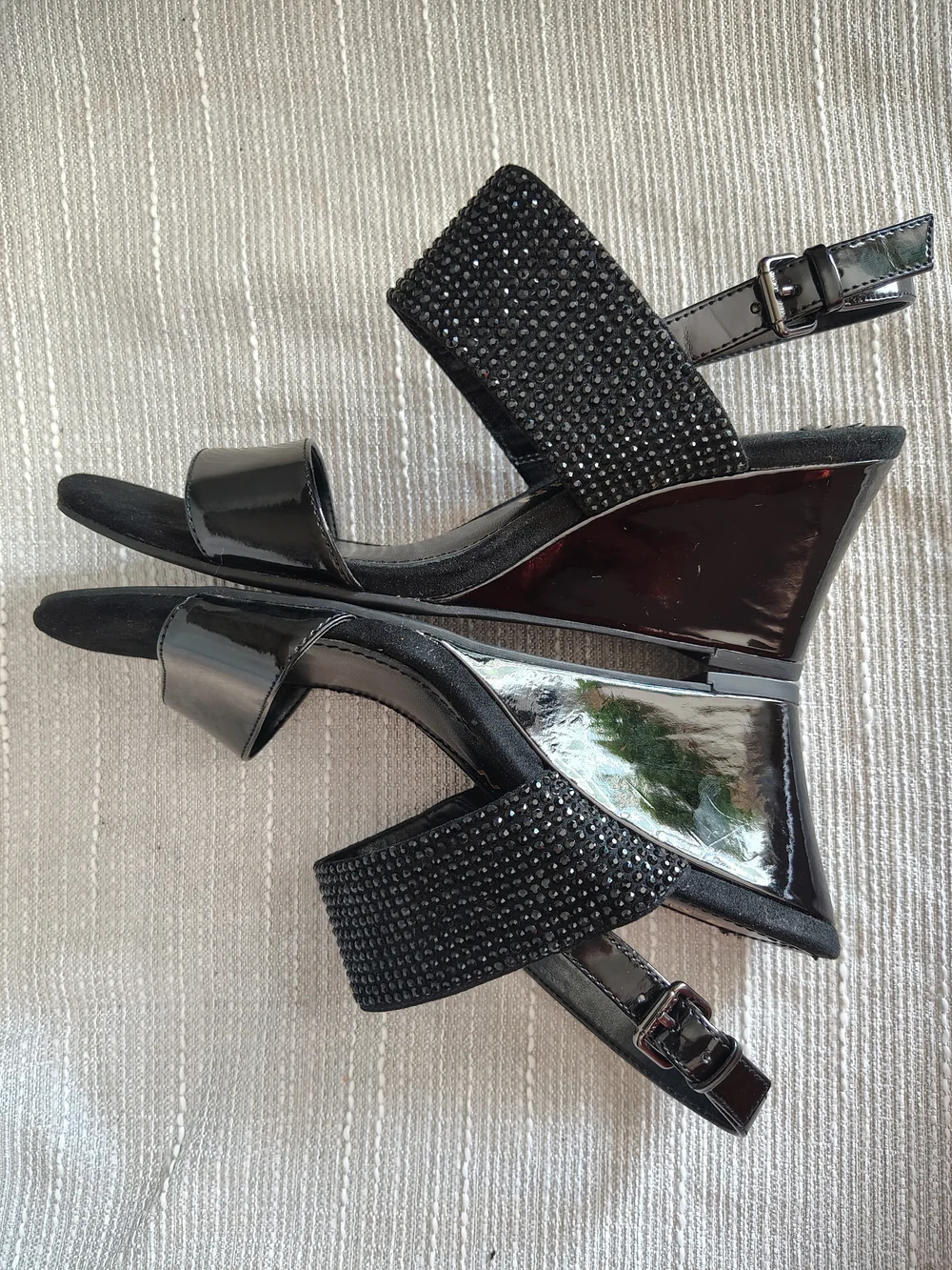Anne Klein Akelisha Black Rhinestone Wedge Sandals Women's 7.5 Slingback Formal